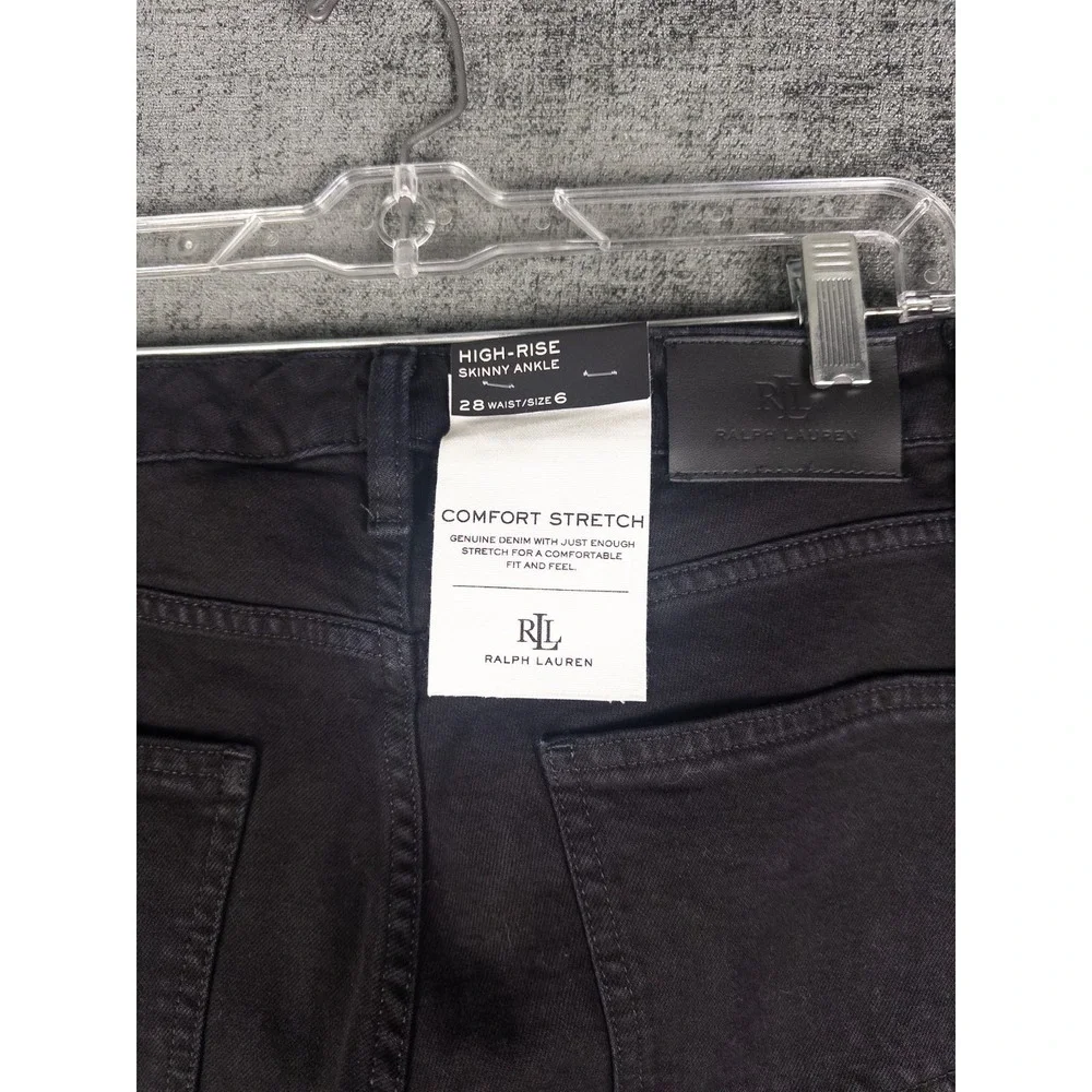 NEW Lauren Ralph Lauren High Rise Skinny‎ Ankle Jeans Womens 28 6 Black Denim